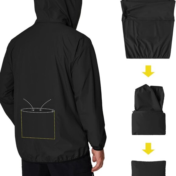 Packable Lightweight Waterproof Rain Jacket for Men's Outdoor Travel Activities - Picture 3 of 7
